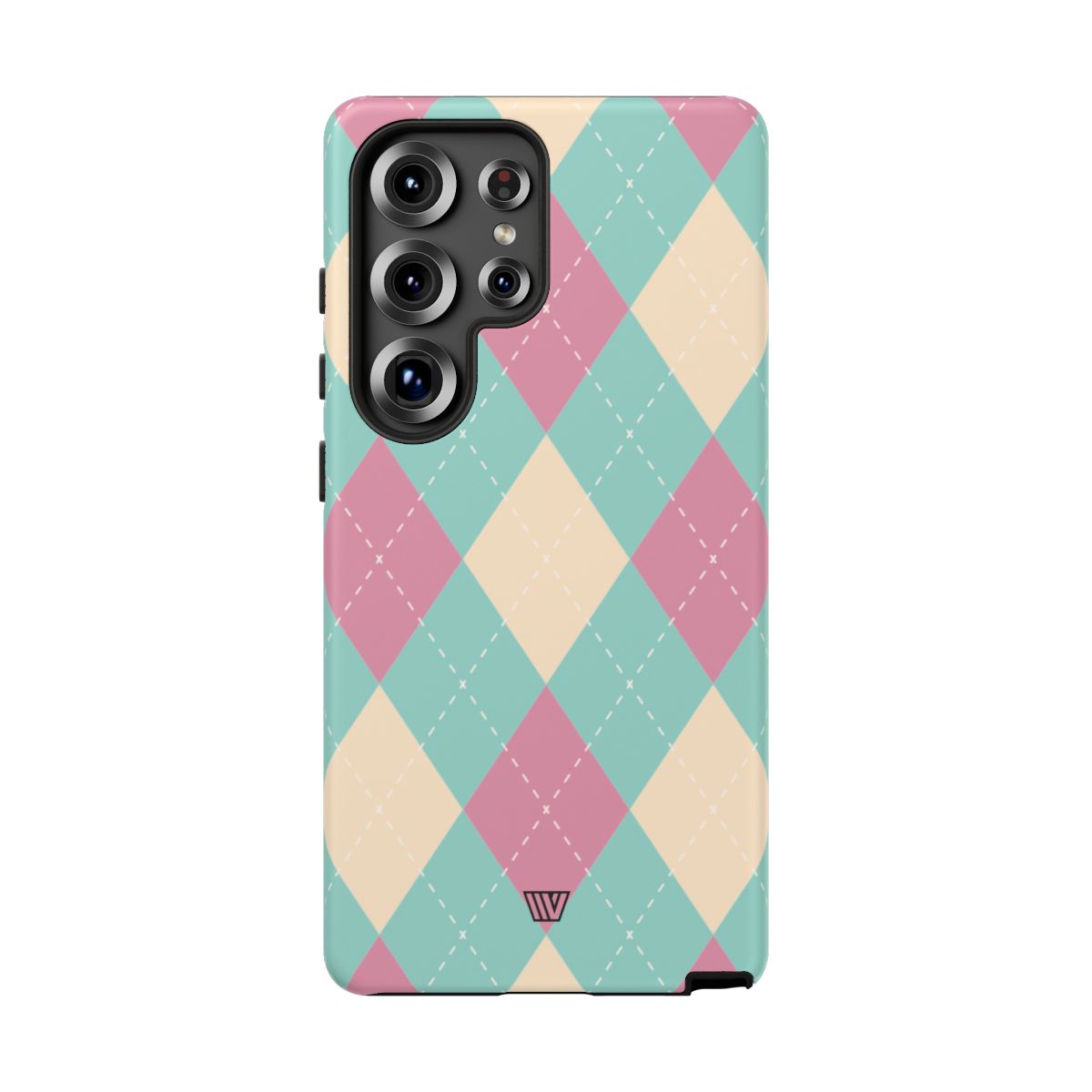 Tough Phone Case Blue Pink Beige Argyle Pattern