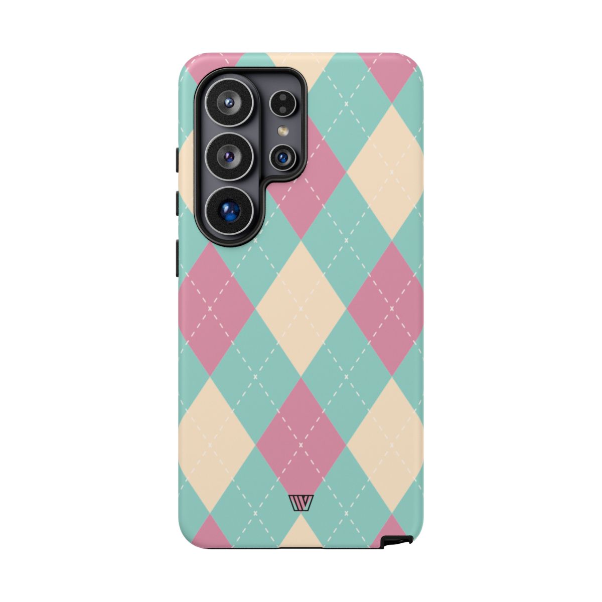 Tough Phone Case Blue Pink Beige Argyle Pattern