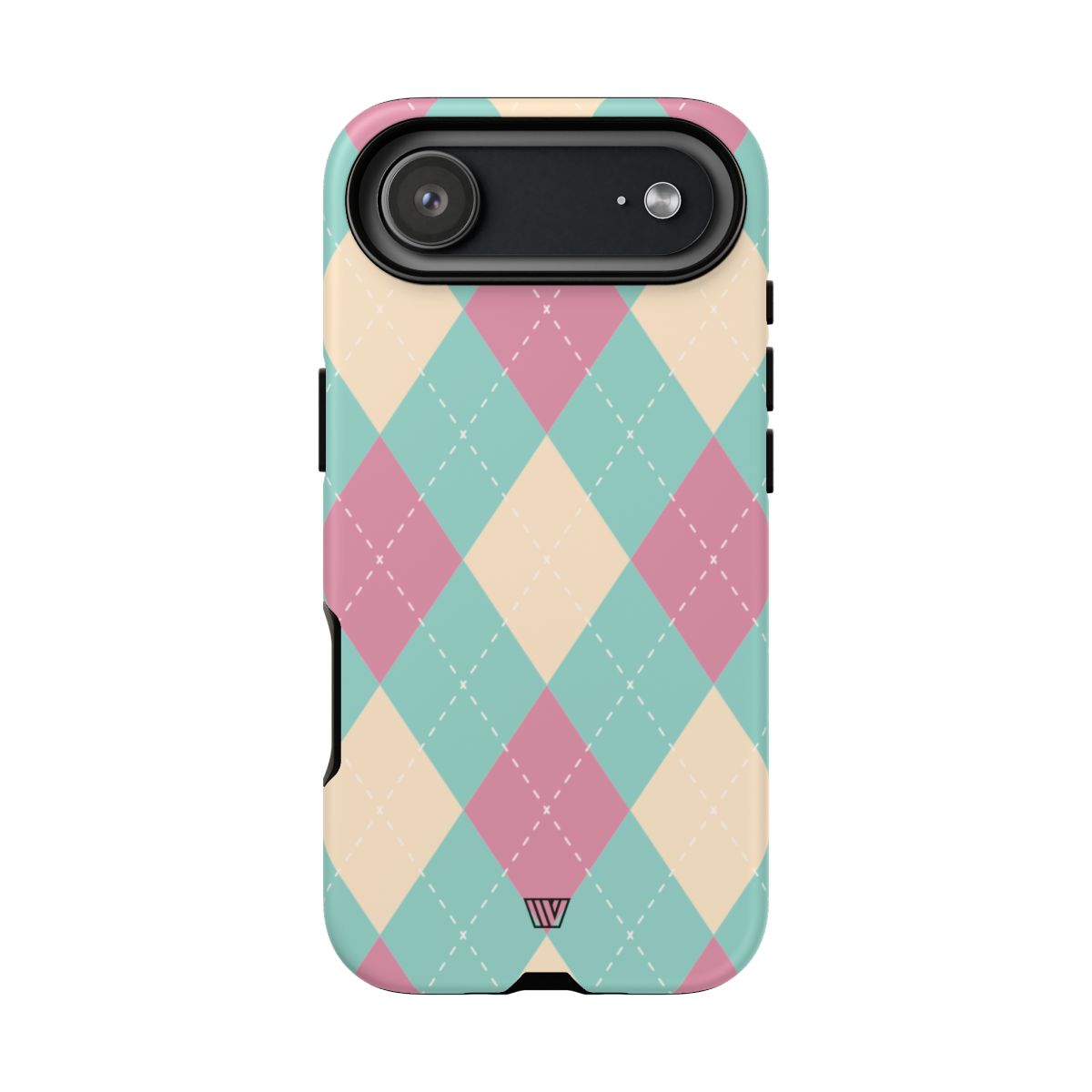 Tough Phone Case Blue Pink Beige Argyle Pattern