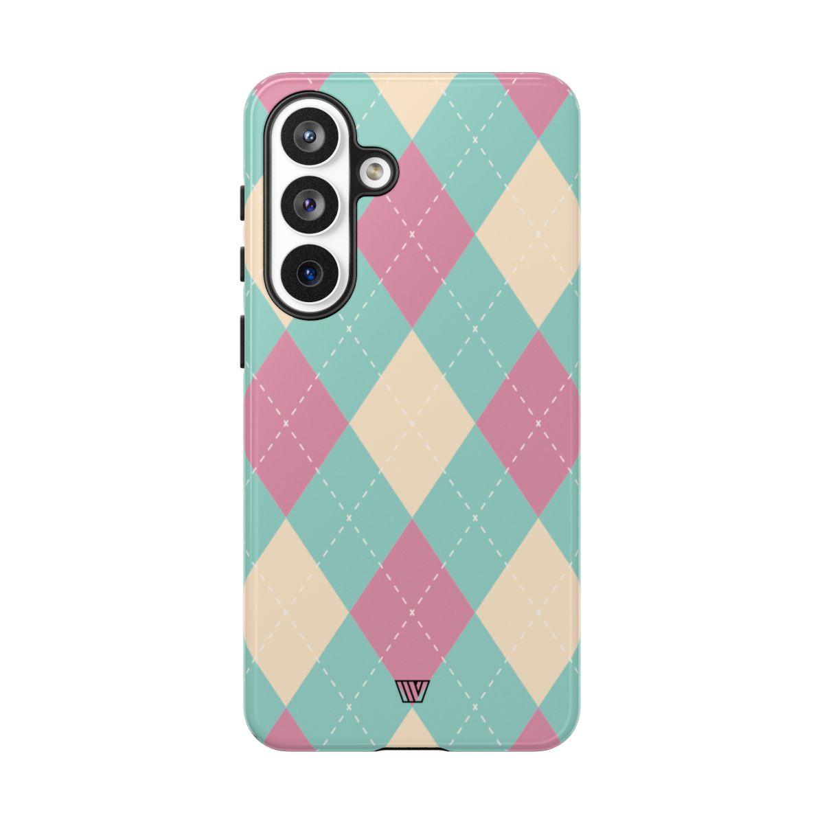 Tough Phone Case Blue Pink Beige Argyle Pattern