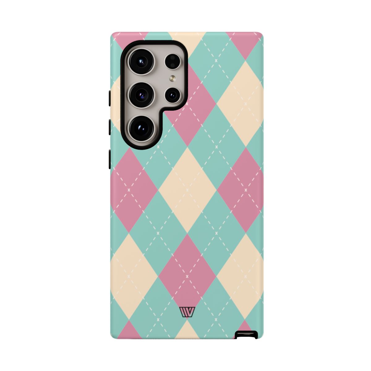 Tough Phone Case Blue Pink Beige Argyle Pattern