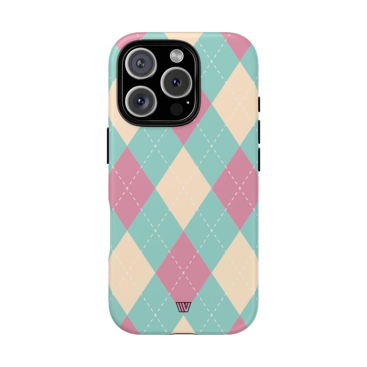 Tough Phone Case Blue Pink Beige Argyle Pattern