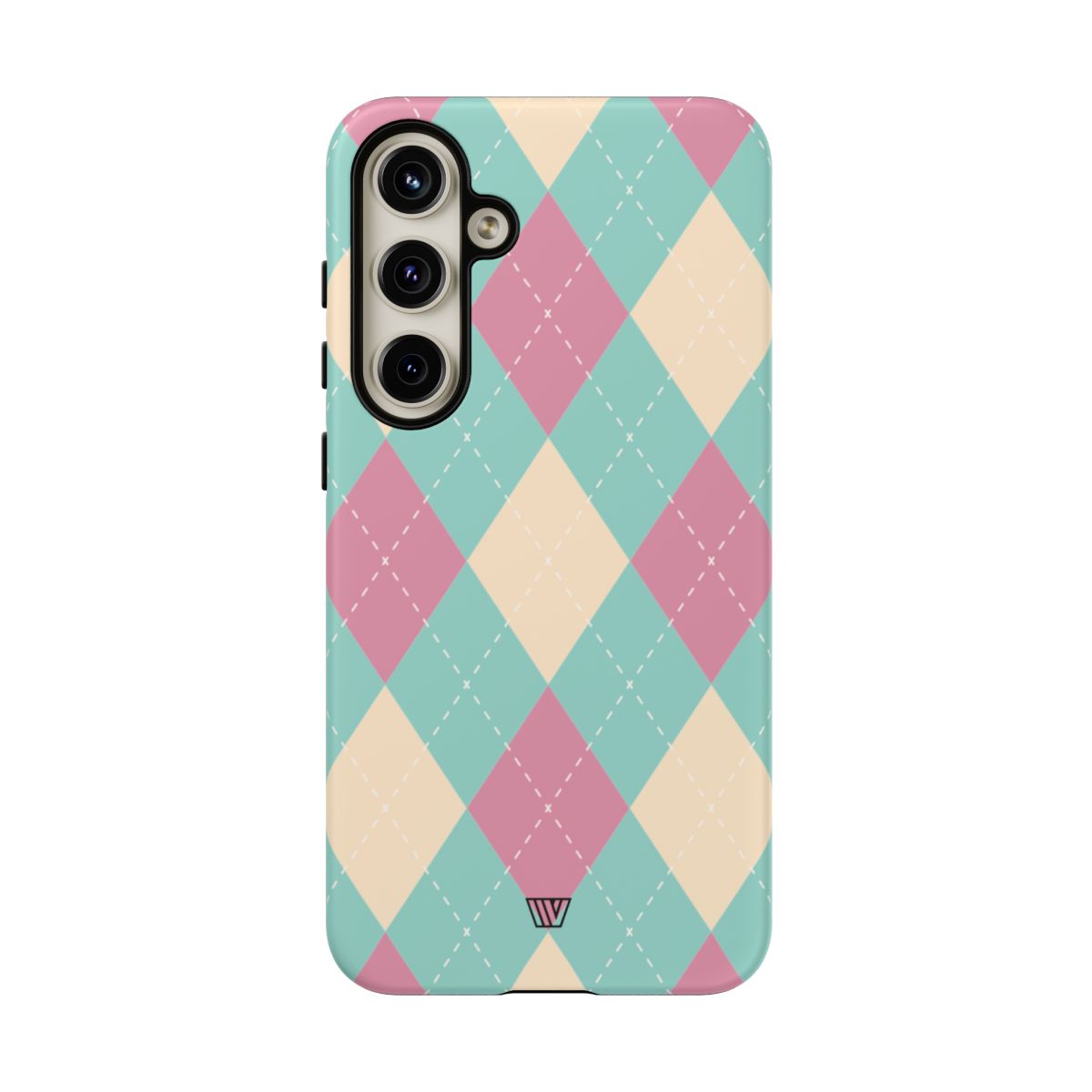 Tough Phone Case Blue Pink Beige Argyle Pattern