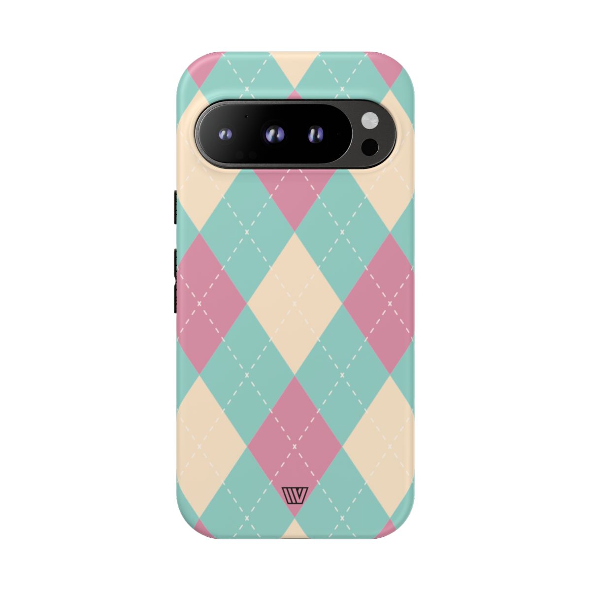 Tough Phone Case Blue Pink Beige Argyle Pattern