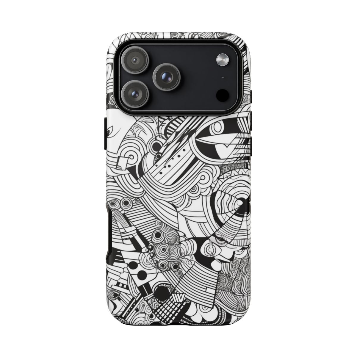 B&W Abstract Doodle Tough Phone Case with Impact Resistance Polycarbonate Shell