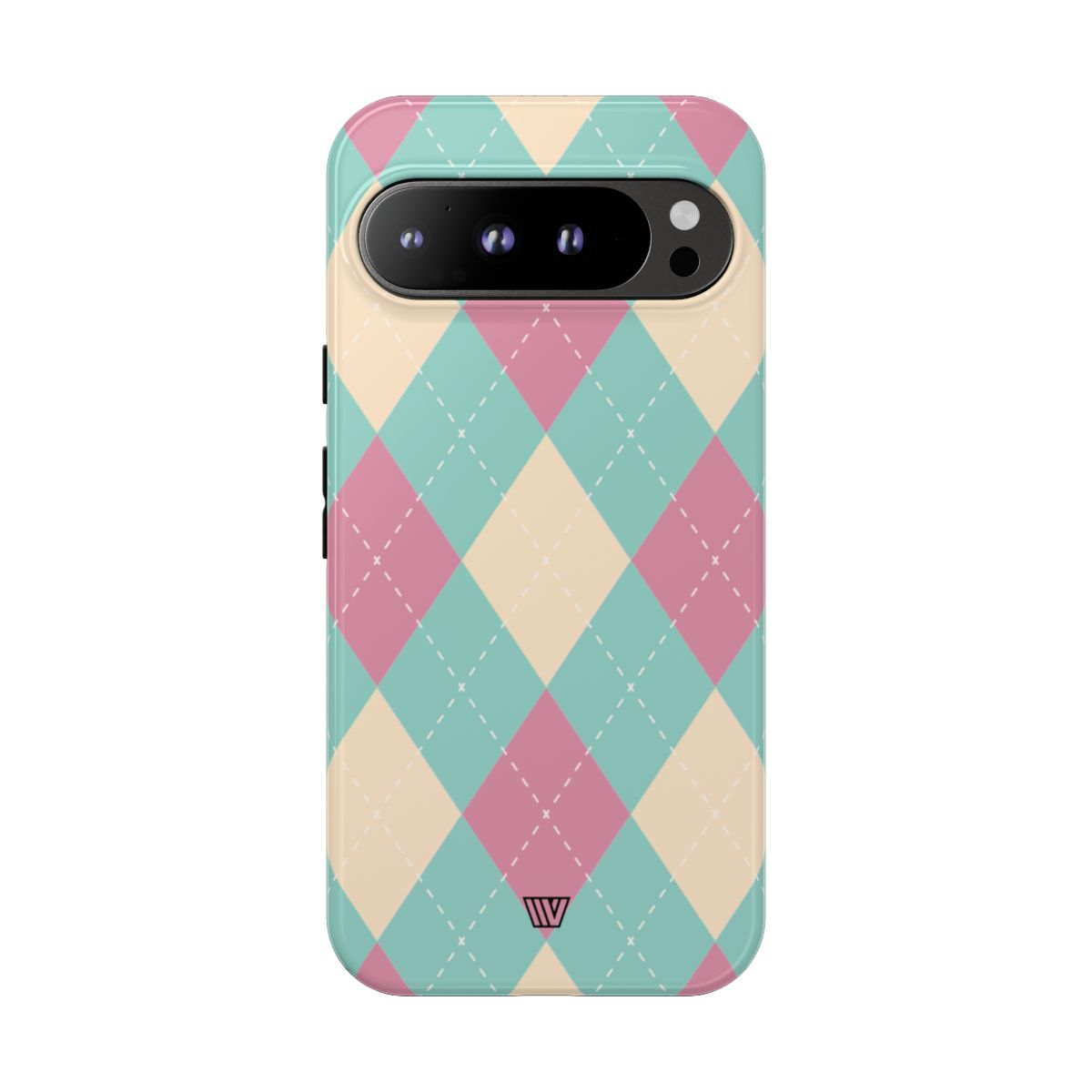 Tough Phone Case Blue Pink Beige Argyle Pattern