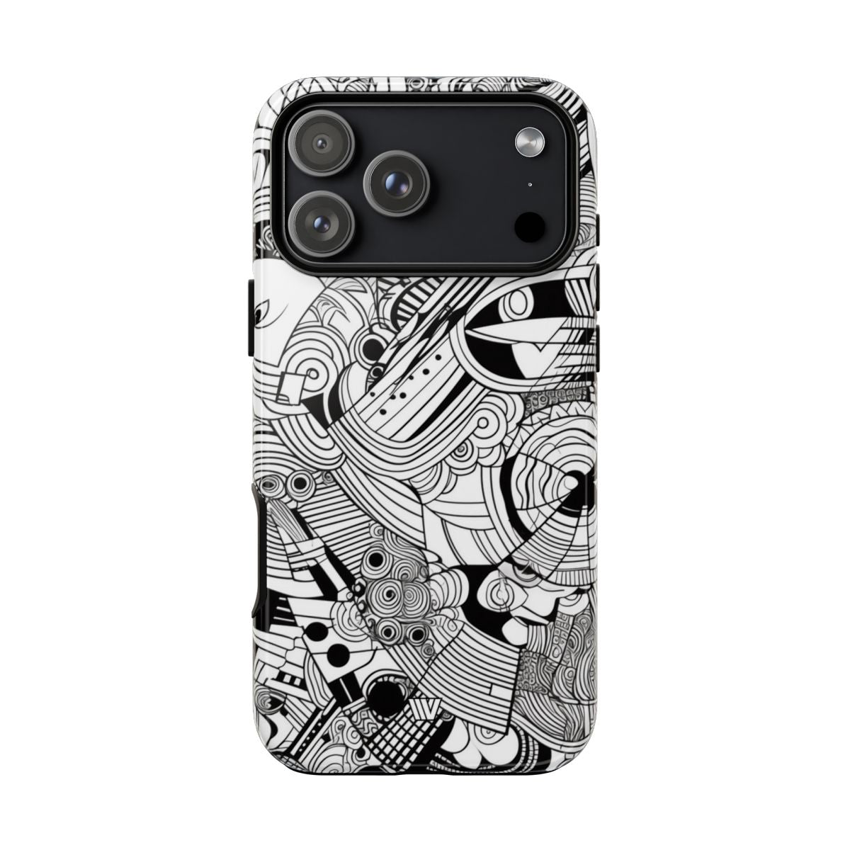 B&W Abstract Doodle Tough Phone Case with Impact Resistance Polycarbonate Shell