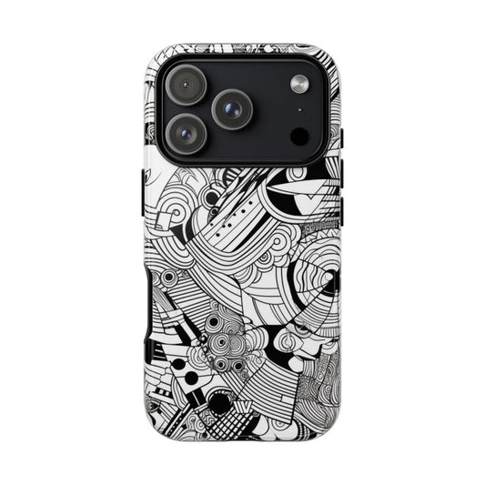 B&W Abstract Doodle Tough Phone Case with Impact Resistance Polycarbonate Shell