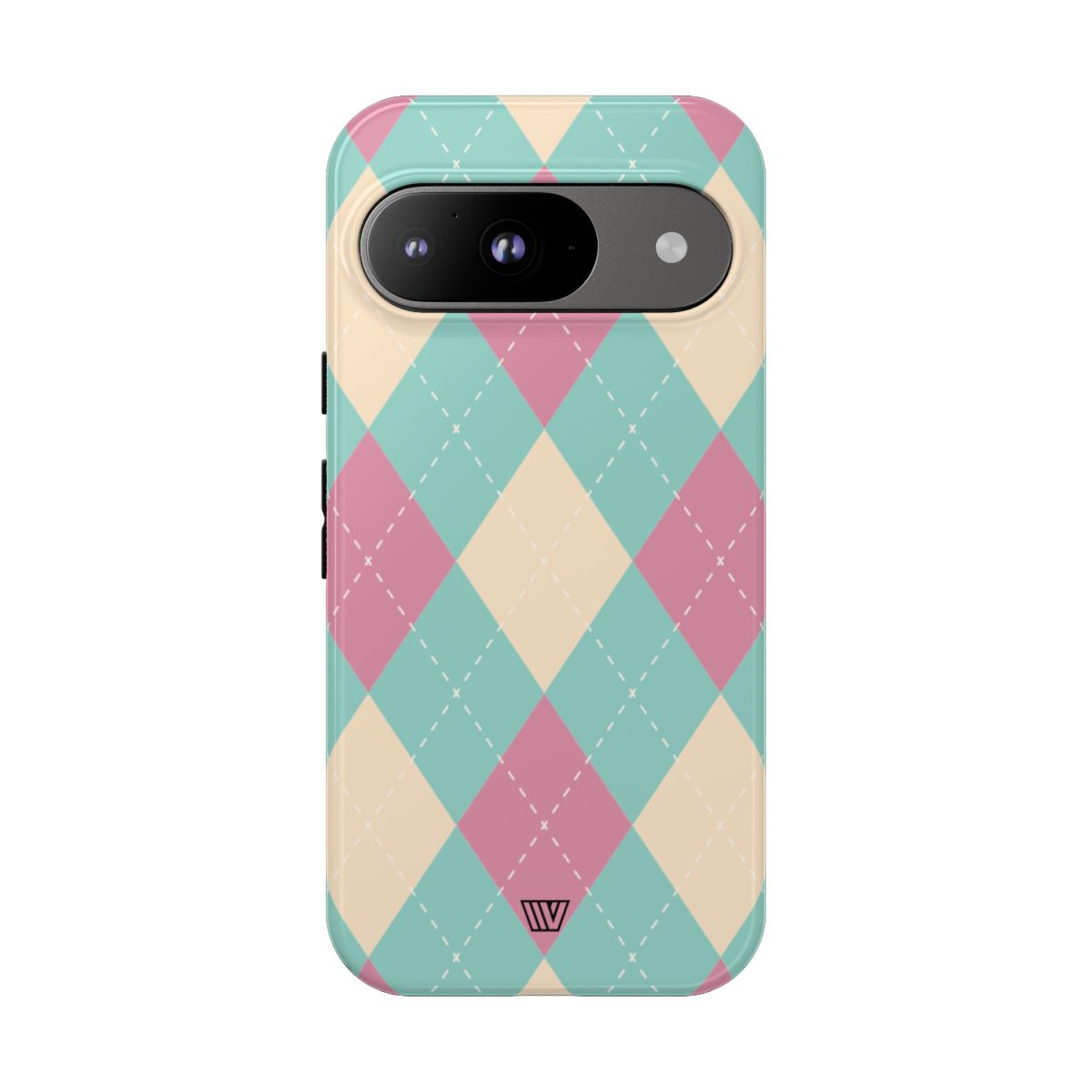 Tough Phone Case Blue Pink Beige Argyle Pattern