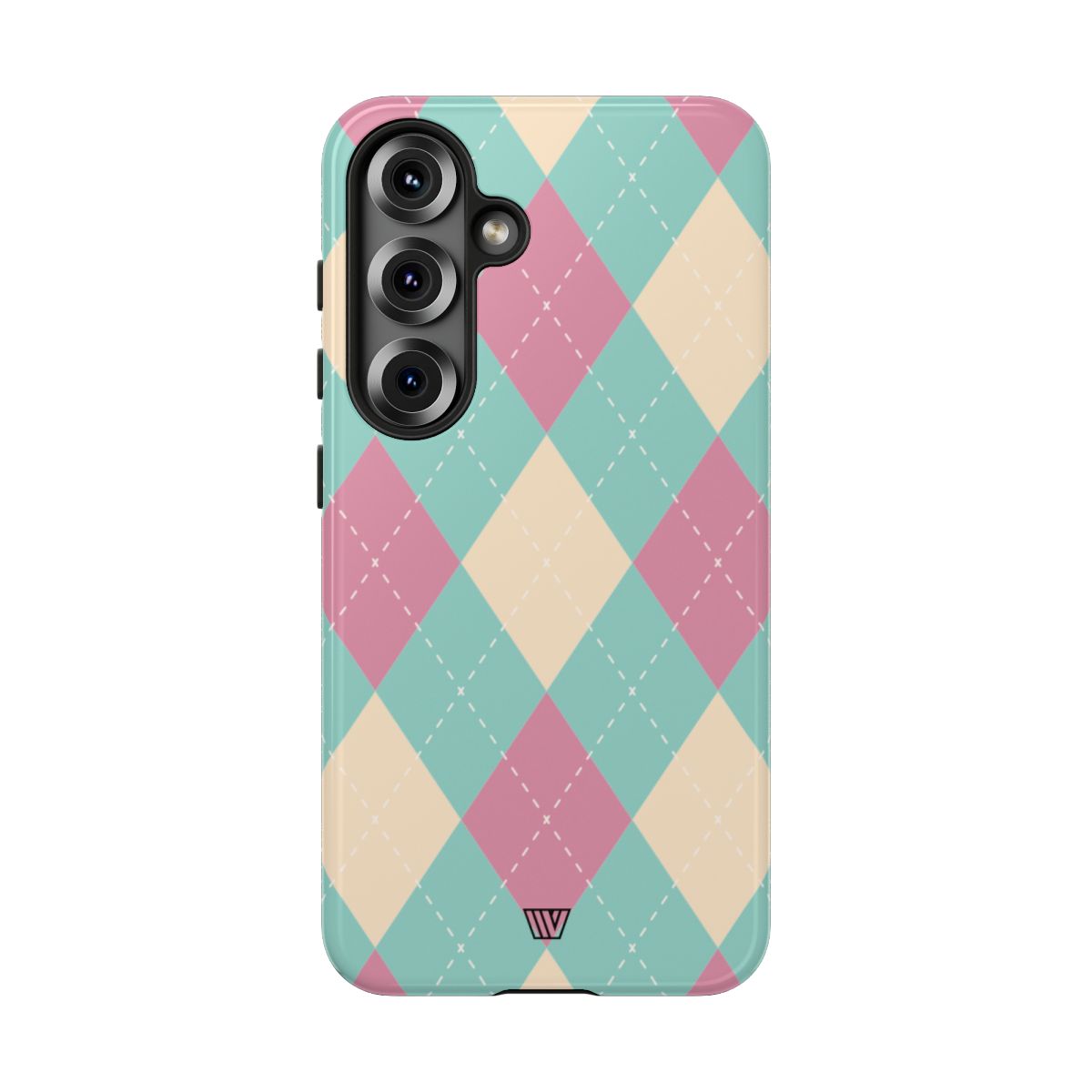 Tough Phone Case Blue Pink Beige Argyle Pattern