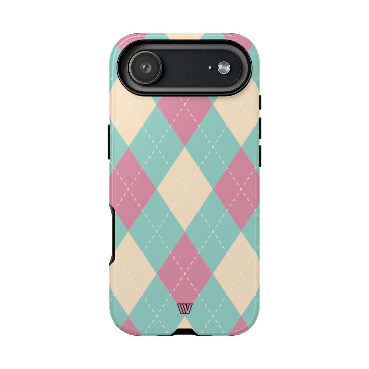 Tough Phone Case Blue Pink Beige Argyle Pattern