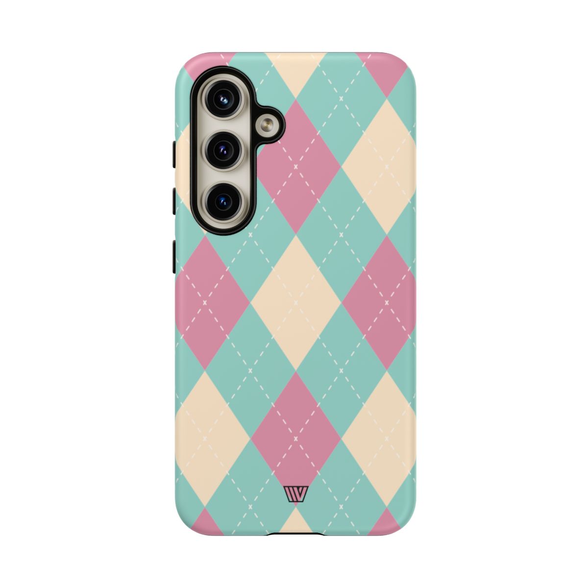 Tough Phone Case Blue Pink Beige Argyle Pattern