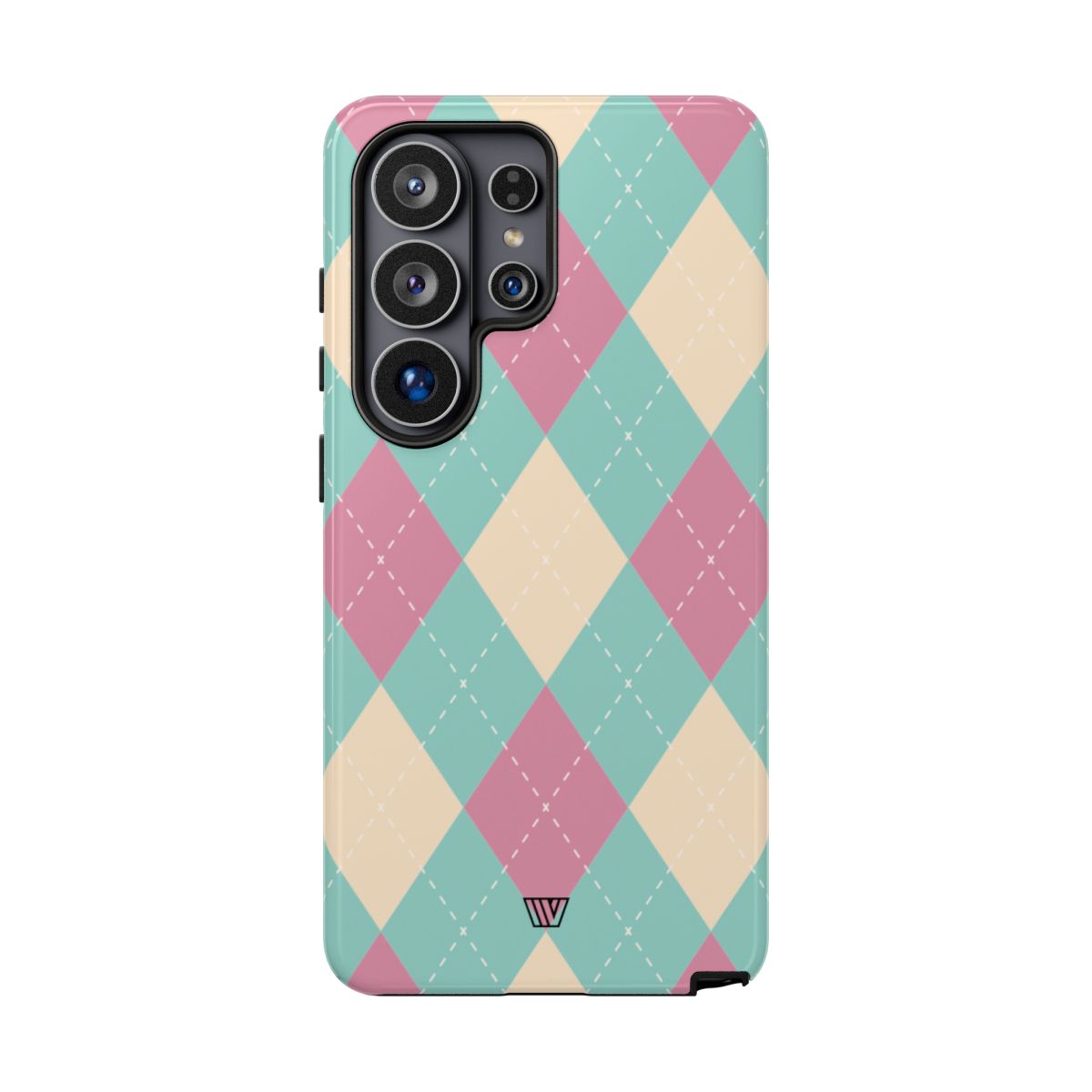 Tough Phone Case Blue Pink Beige Argyle Pattern