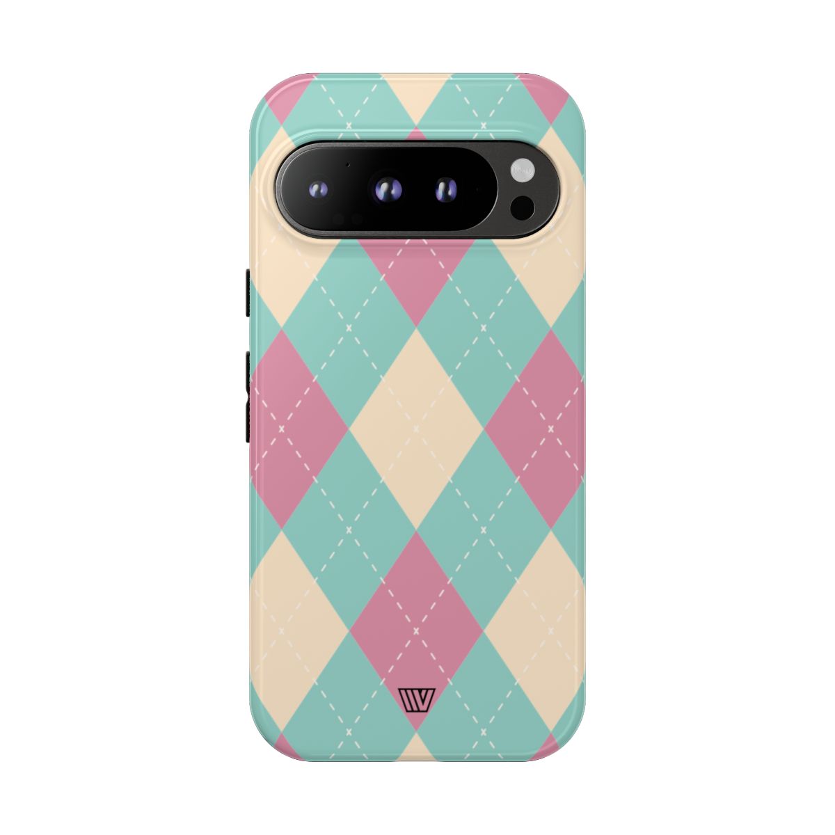 Tough Phone Case Blue Pink Beige Argyle Pattern
