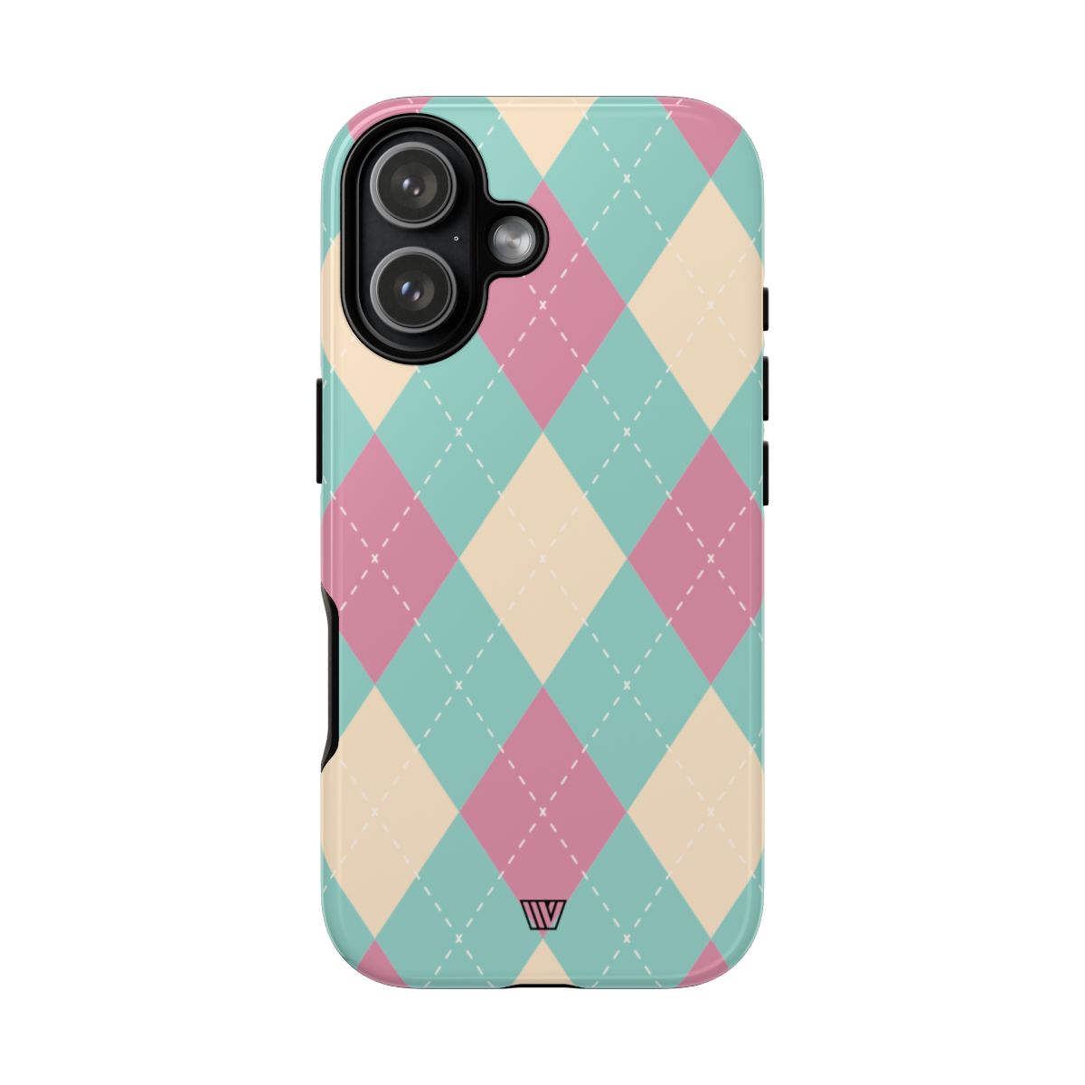 Tough Phone Case Blue Pink Beige Argyle Pattern