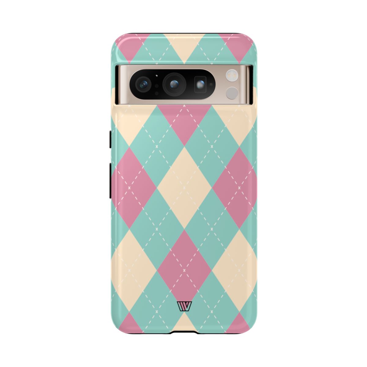 Tough Phone Case Blue Pink Beige Argyle Pattern