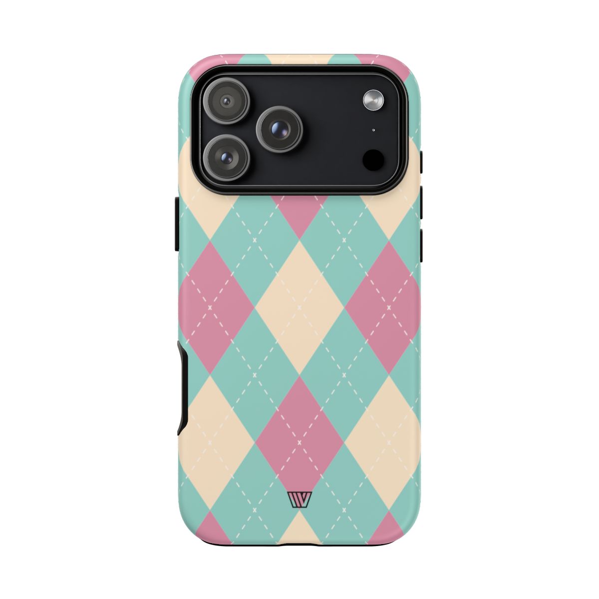 Tough Phone Case Blue Pink Beige Argyle Pattern
