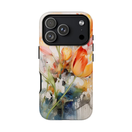 Watercolor Tulips Tough Phone Case Impact Resistant Polycarbonate Shell