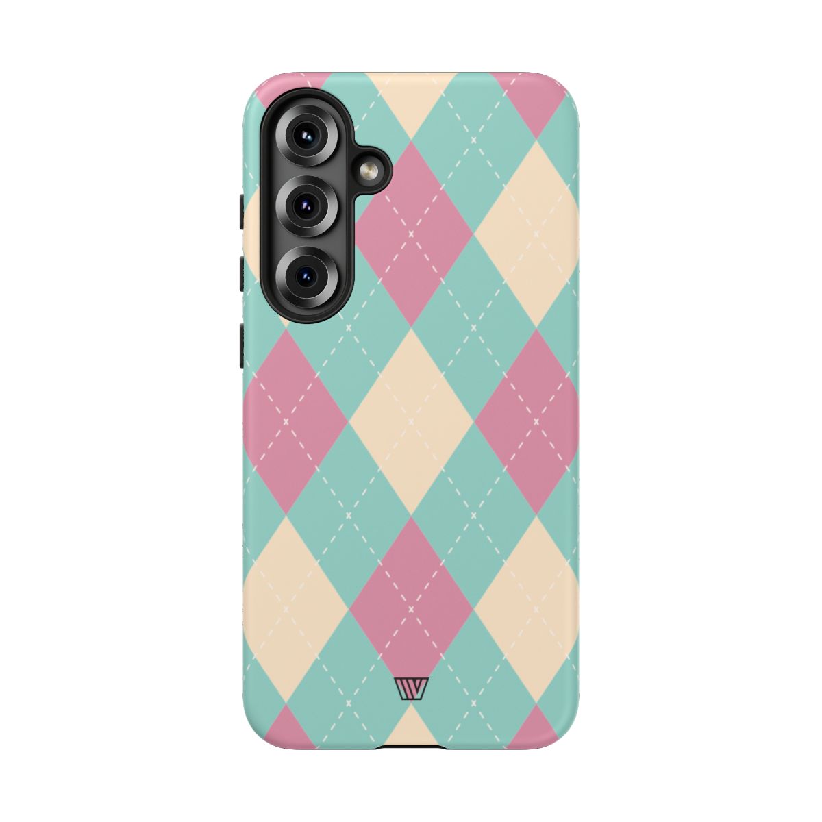 Tough Phone Case Blue Pink Beige Argyle Pattern