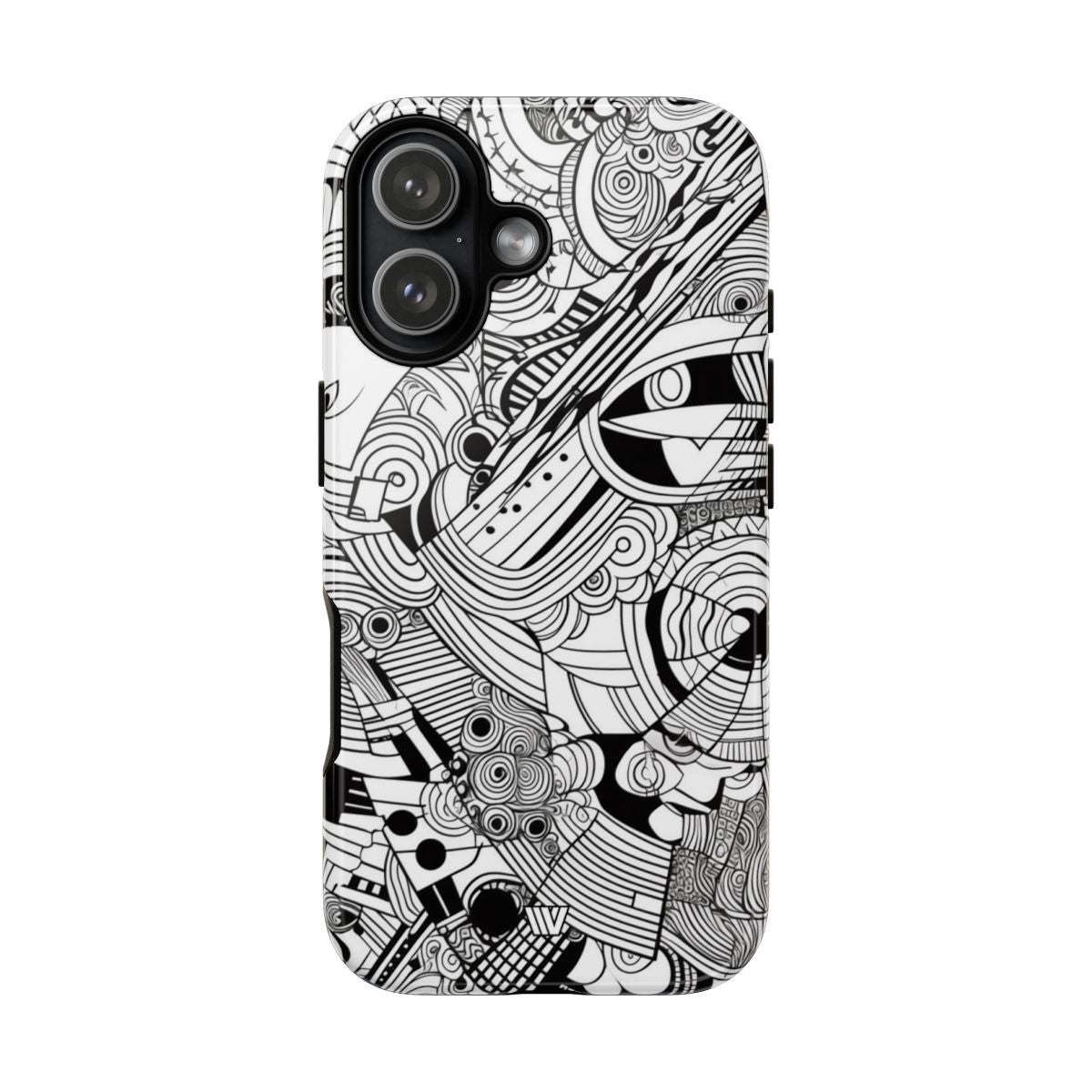 B&W Abstract Doodle Tough Phone Case with Impact Resistance Polycarbonate Shell