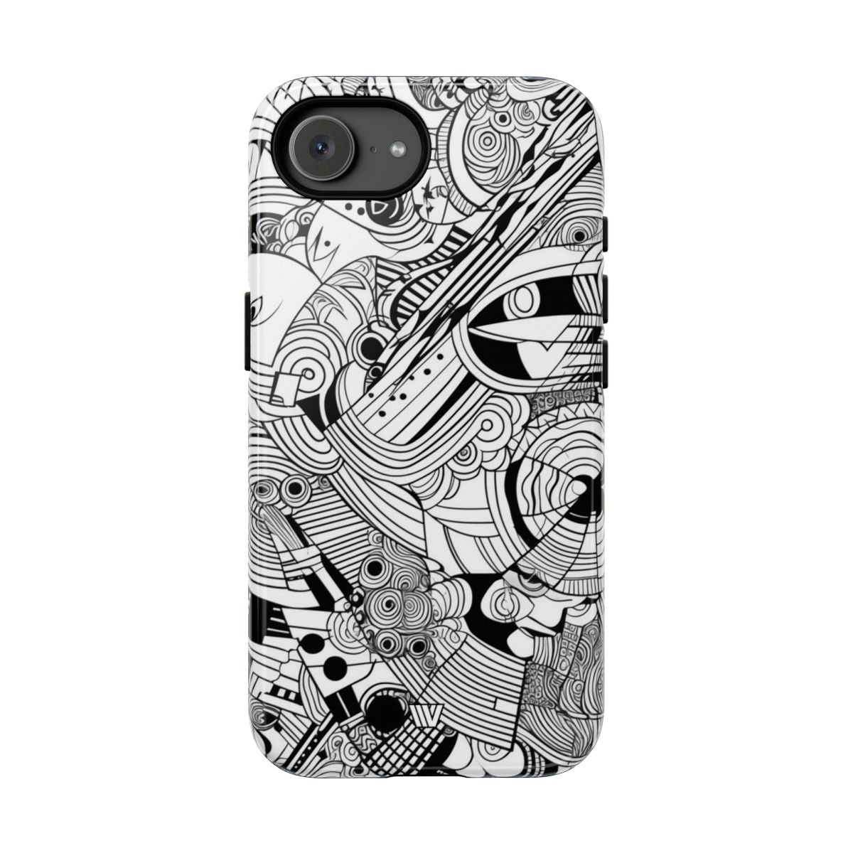 B&W Abstract Doodle Tough Phone Case with Impact Resistance Polycarbonate Shell