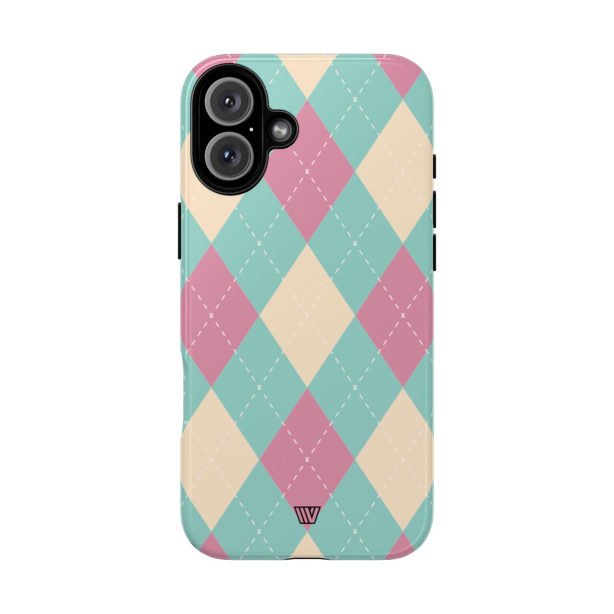 Tough Phone Case Blue Pink Beige Argyle Pattern