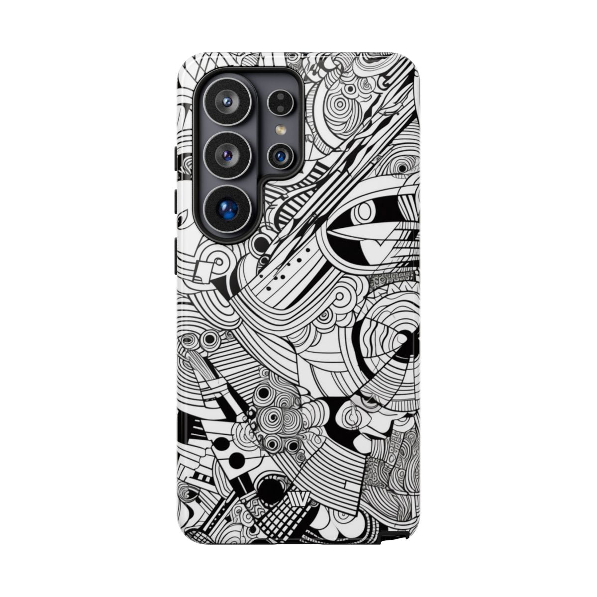 B&W Abstract Doodle Tough Phone Case with Impact Resistance Polycarbonate Shell