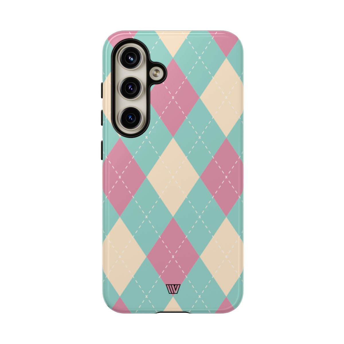 Tough Phone Case Blue Pink Beige Argyle Pattern