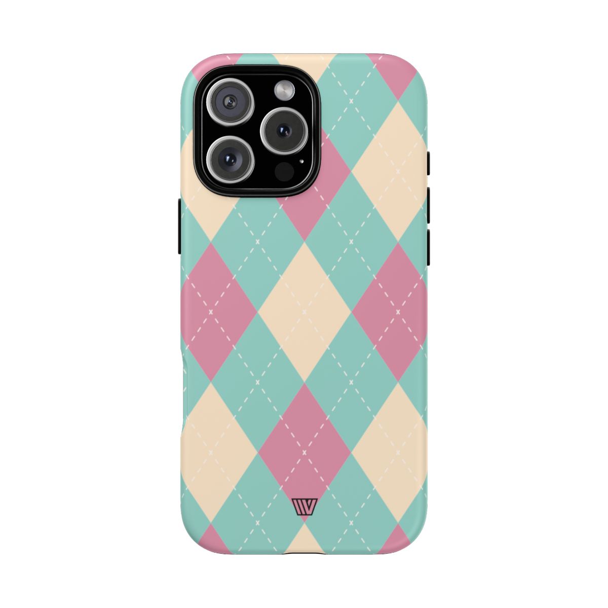 Tough Phone Case Blue Pink Beige Argyle Pattern