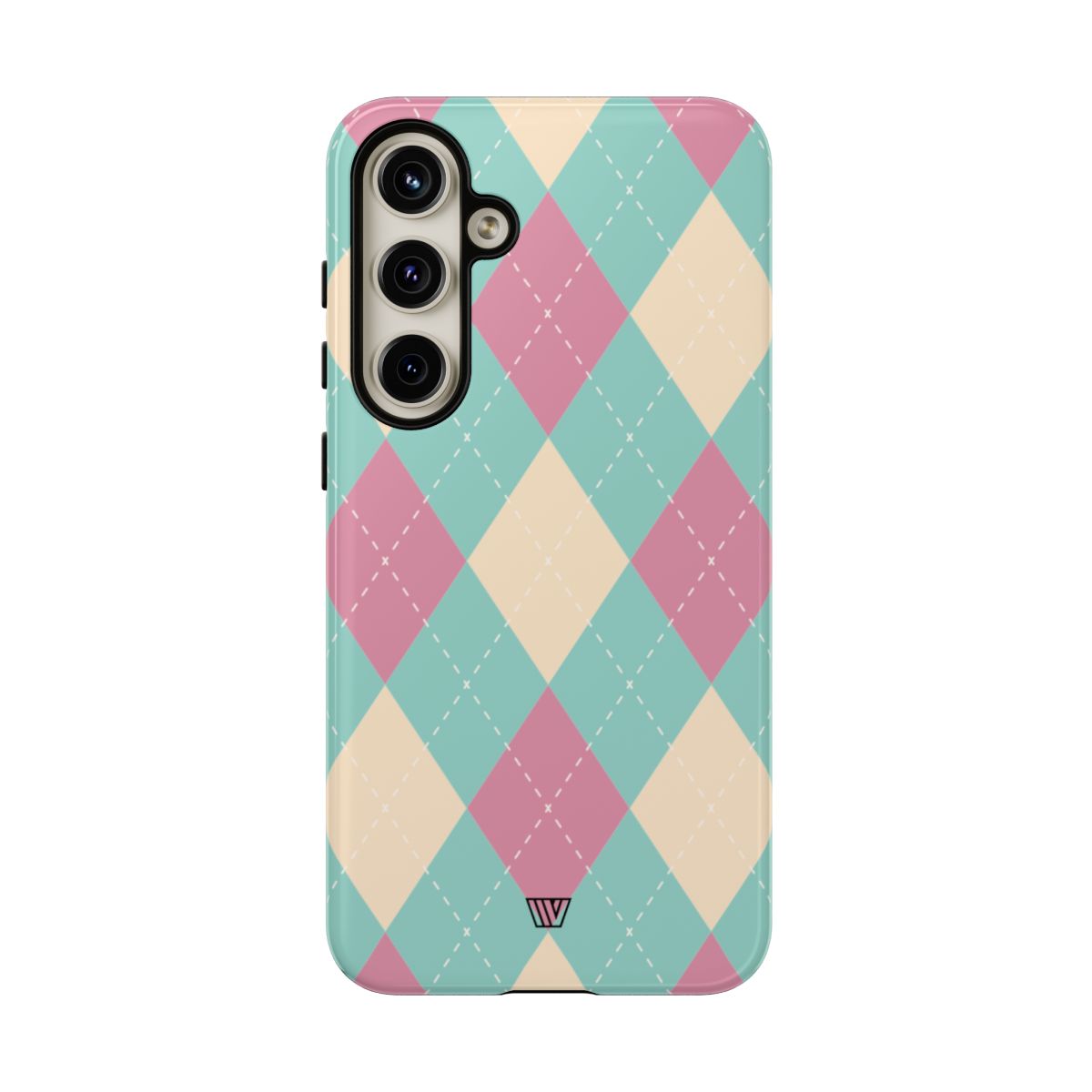 Tough Phone Case Blue Pink Beige Argyle Pattern