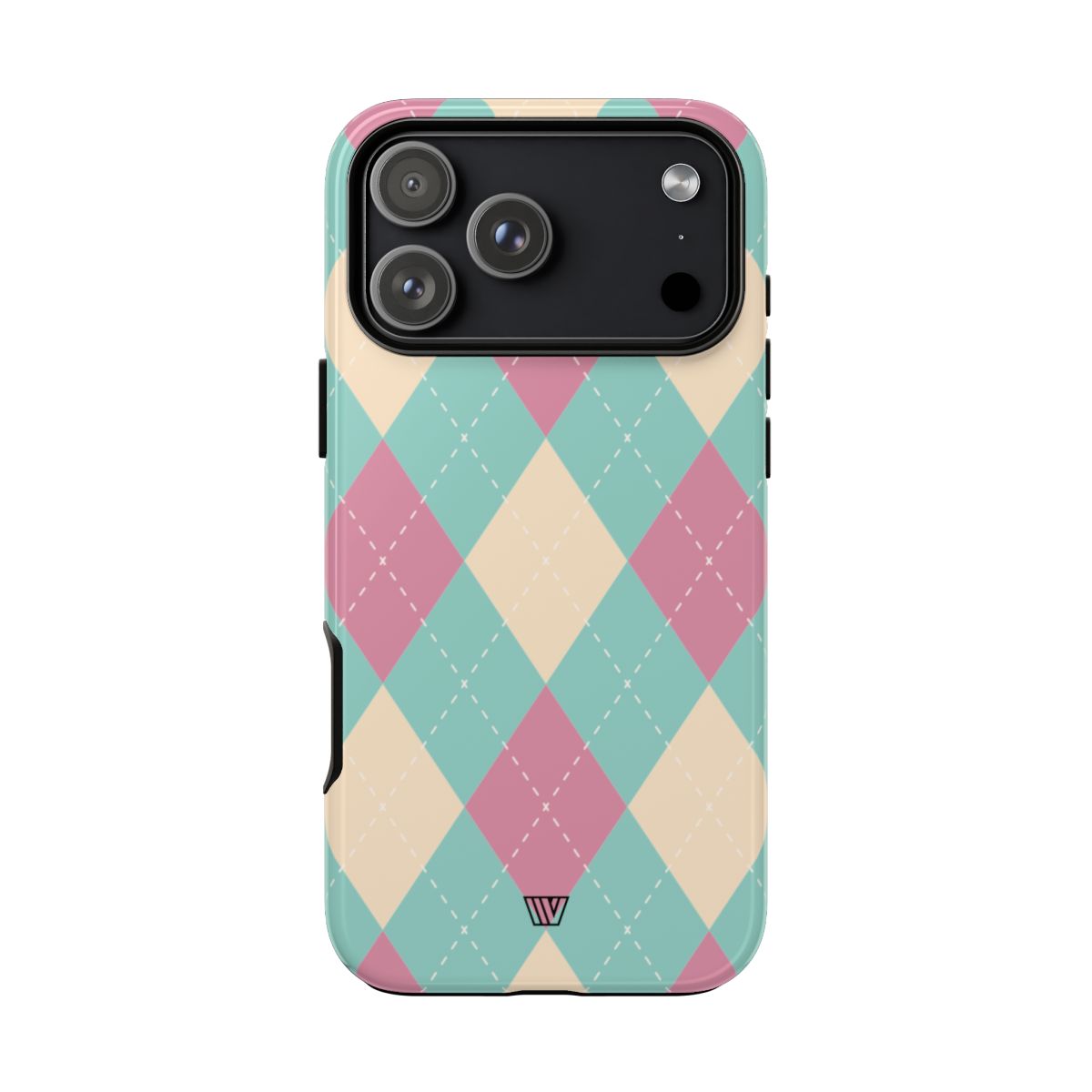 Tough Phone Case Blue Pink Beige Argyle Pattern