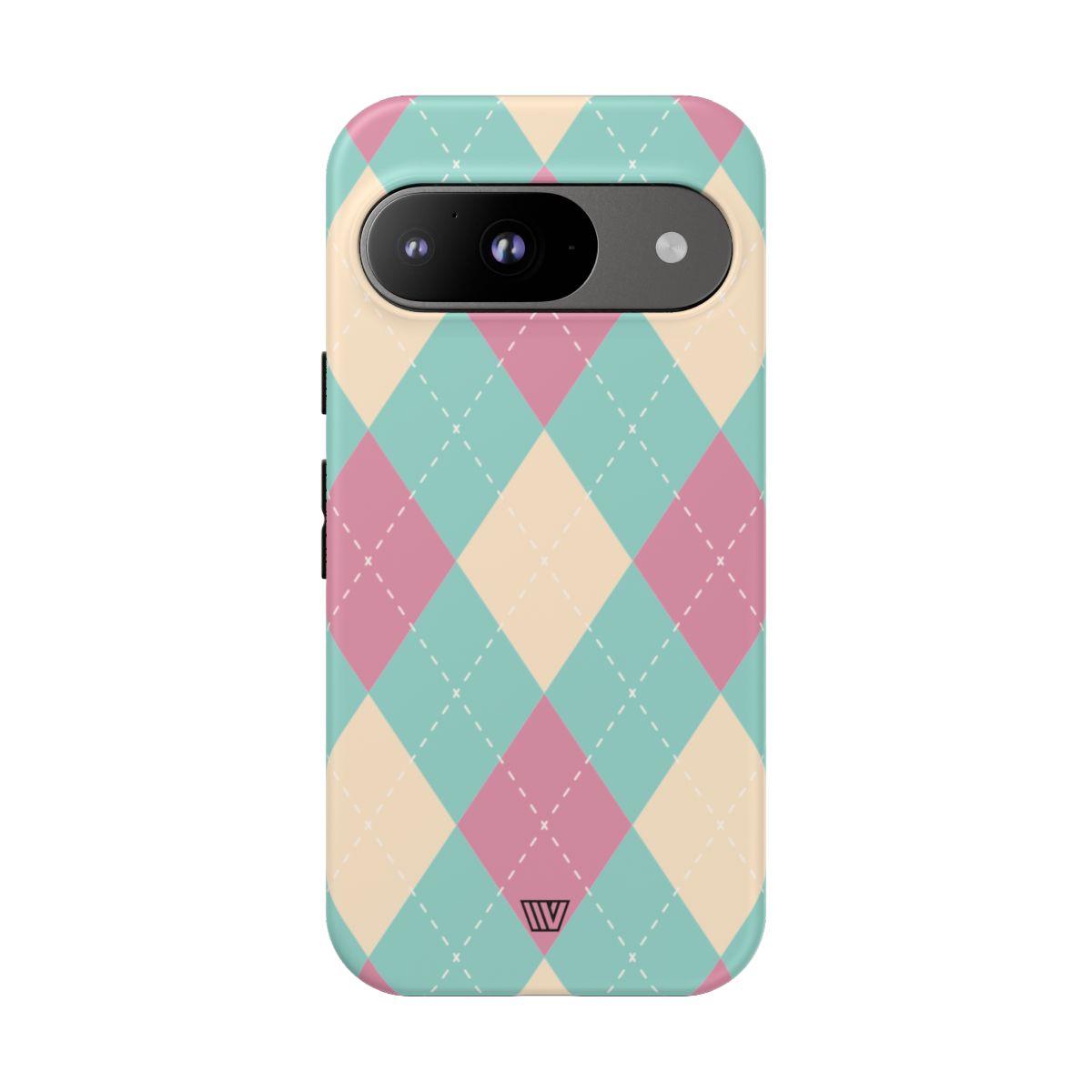 Tough Phone Case Blue Pink Beige Argyle Pattern
