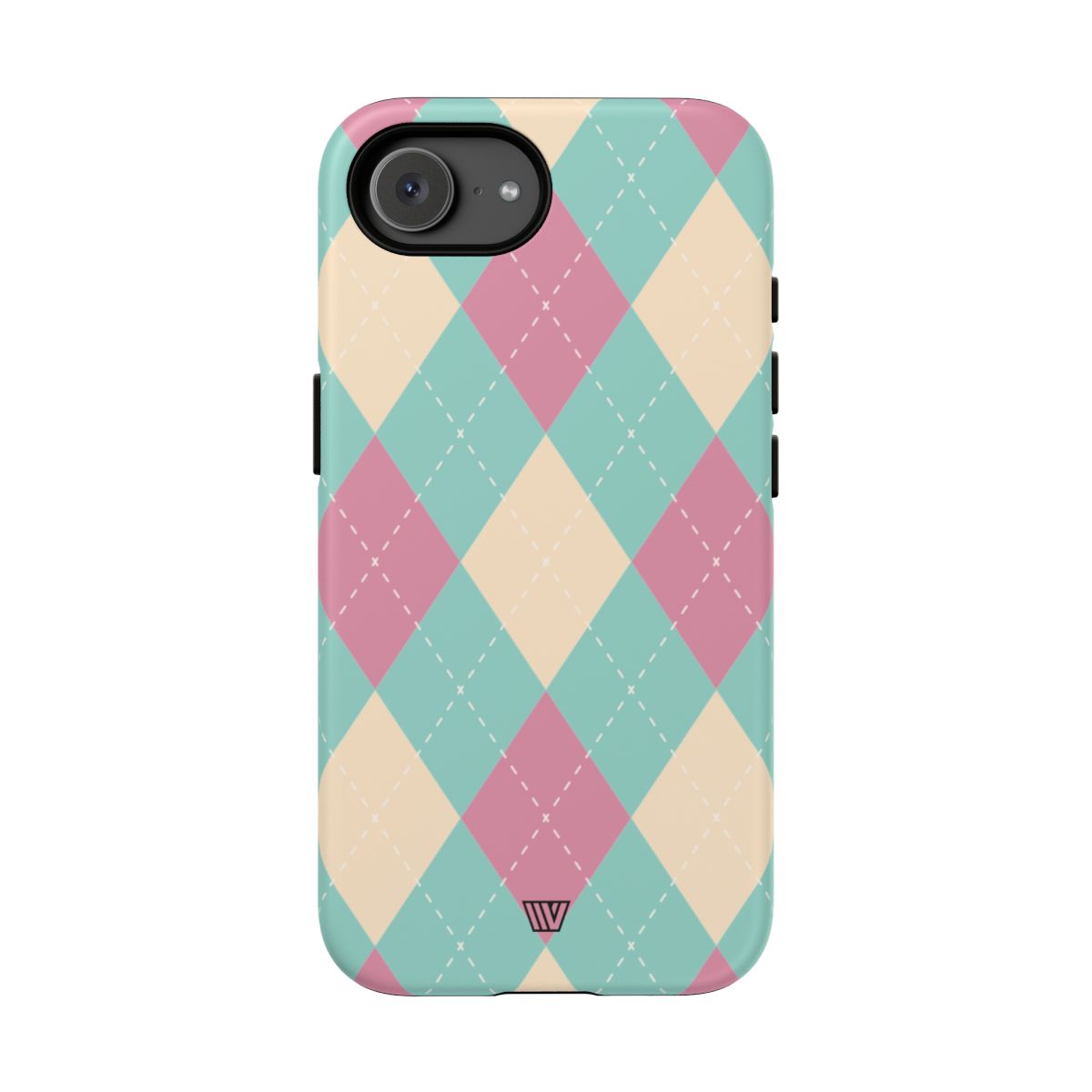 Tough Phone Case Blue Pink Beige Argyle Pattern