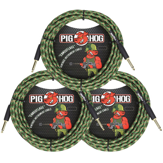 3 PACK Pig Hog "Camouflage" Instrument Cable, 20 Foot FT PCH20CF Lifetime Warranty!