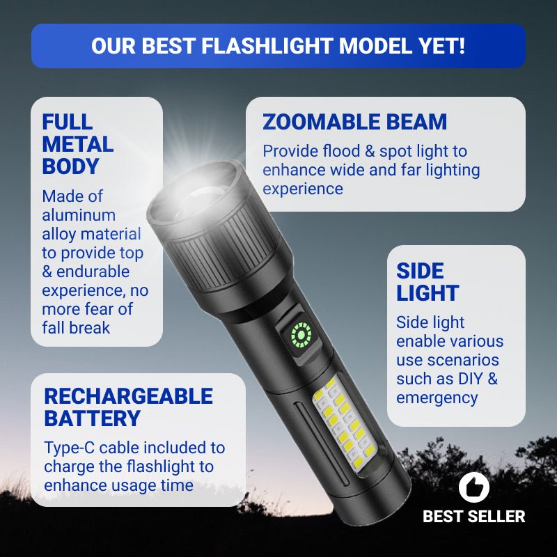 Emergency Flashlight Long-Lasting Beam Flashlight Poclink