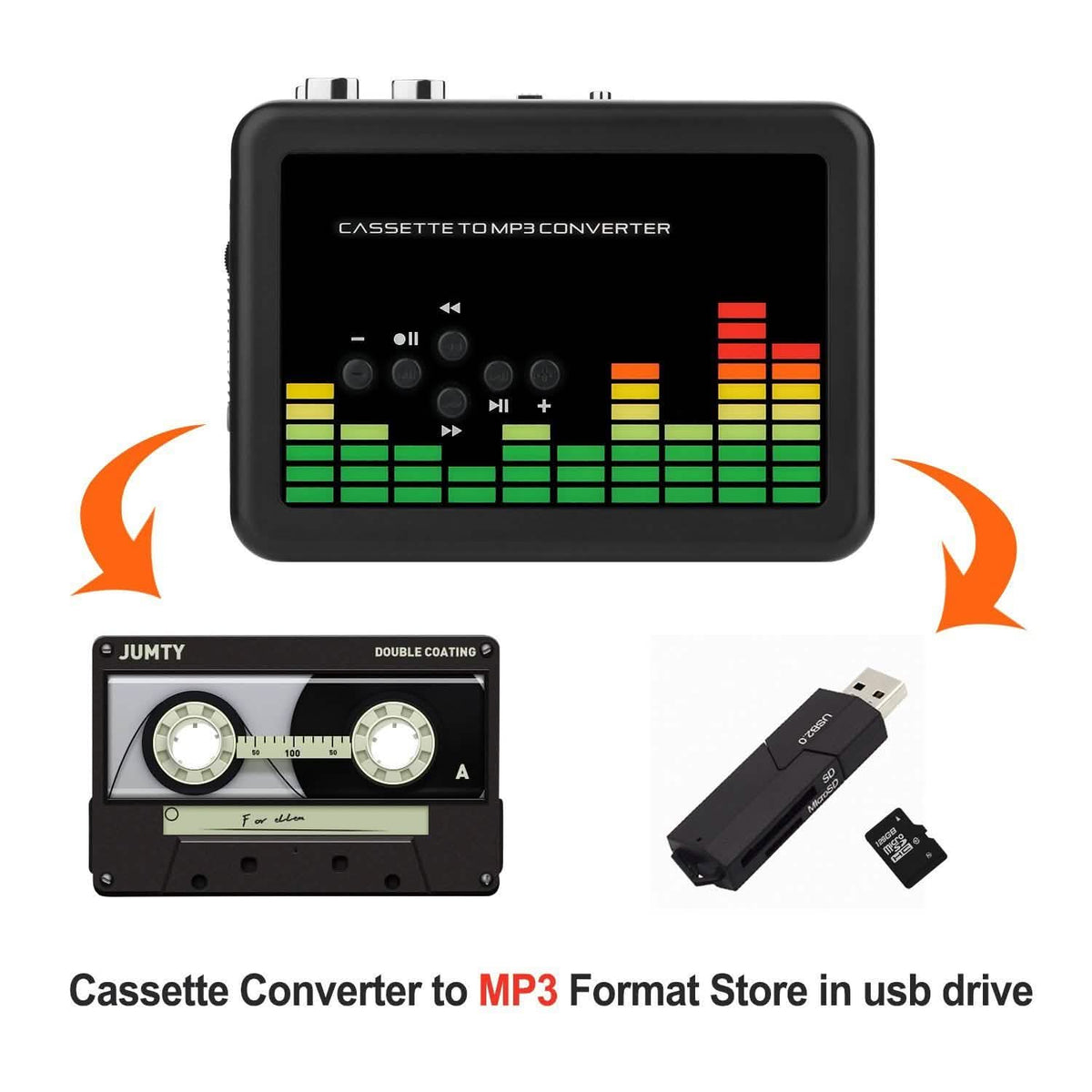 Portable Cassette Audio Tape-To-MP3 Converter Cassette Recorder