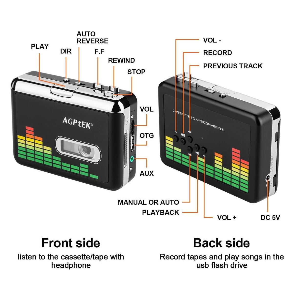Portable Cassette Audio Tape-To-MP3 Converter Cassette Recorder