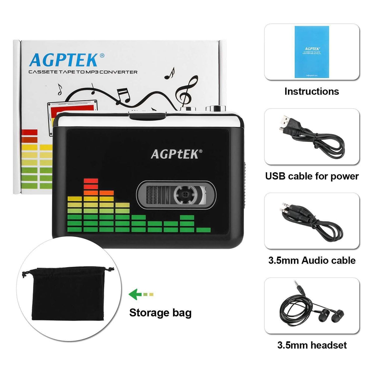 Portable Cassette Audio Tape-To-MP3 Converter Cassette Recorder