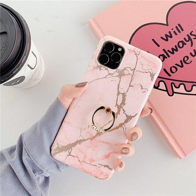 Ring Stand Marble Protective iPhone Case