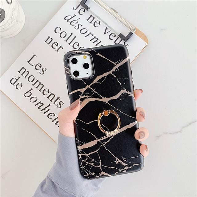 Ring Stand Marble Protective iPhone Case