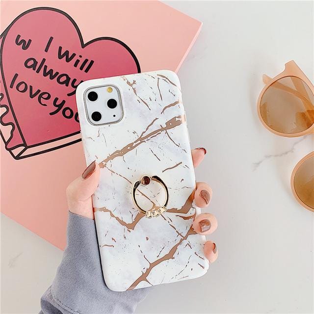 Ring Stand Marble Protective iPhone Case