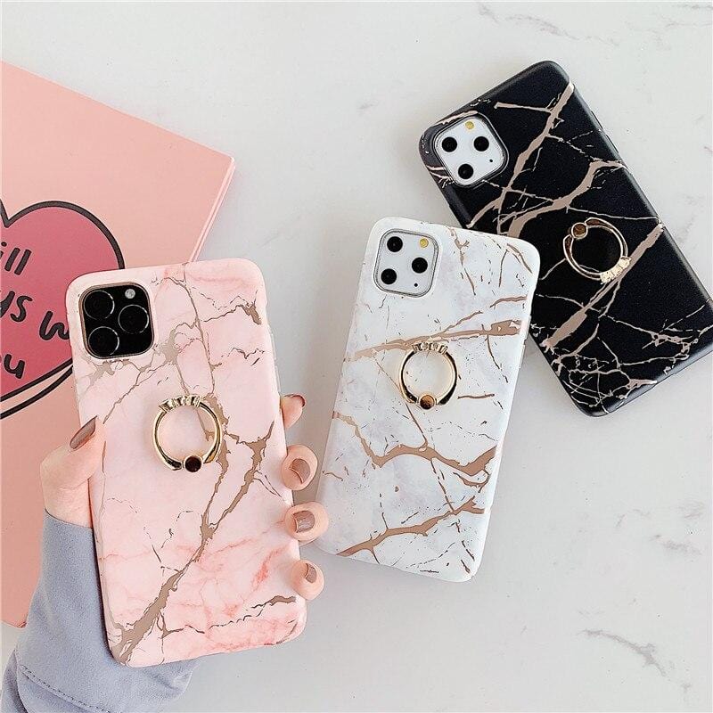 Ring Stand Marble Protective iPhone Case