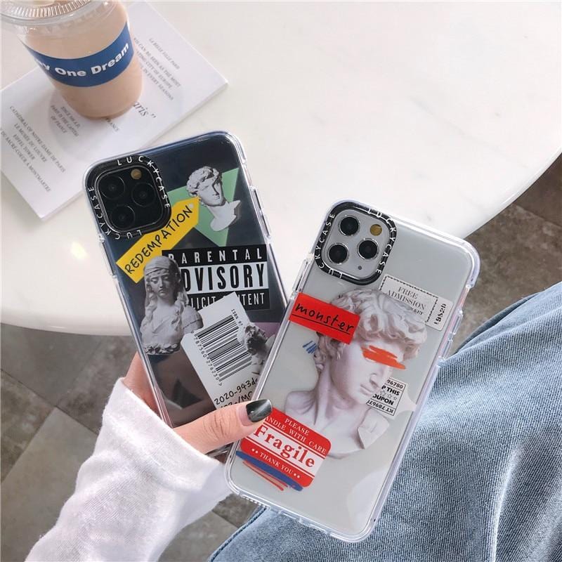 Luxury Art Letter Label iPhone Case Full Body Protective TPU Silicone