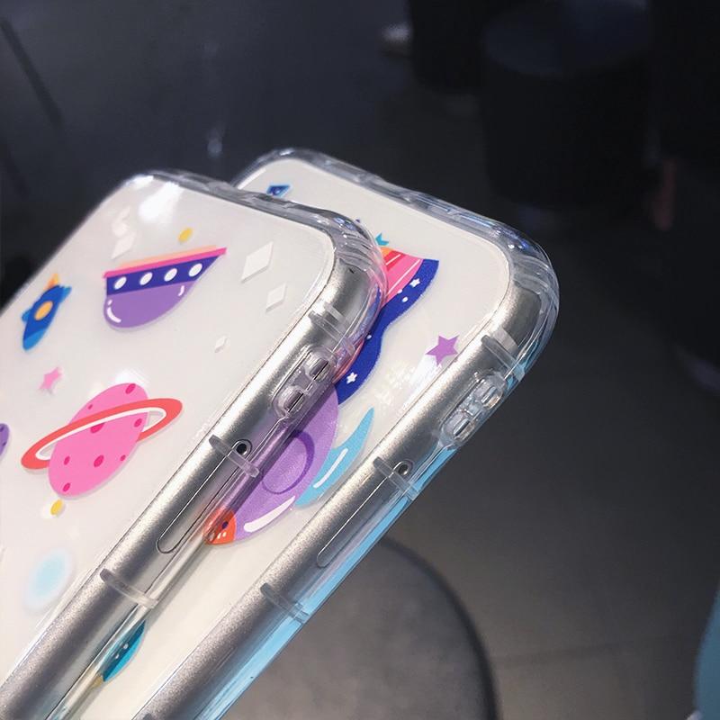 Cartoon Astronaut Planet Transparent iPhone Case Full Body Protective Cover