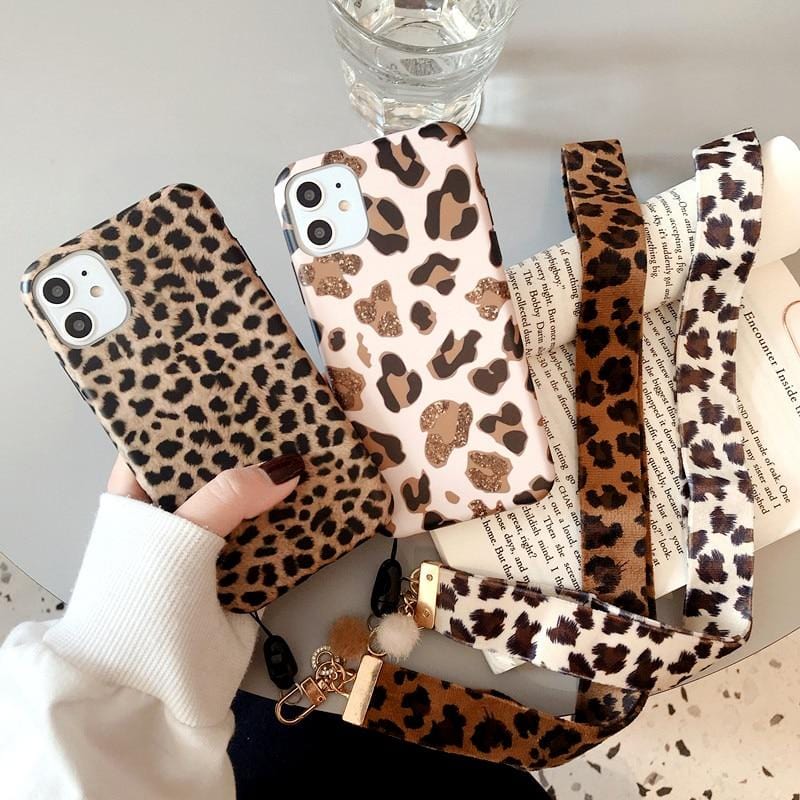Leopard Print Durable Lanyard iPhone Case