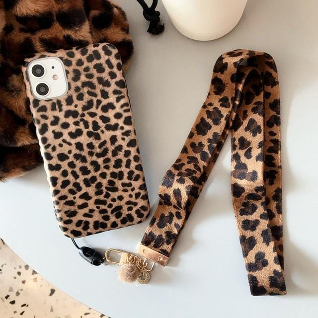 Leopard Print Durable Lanyard iPhone Case