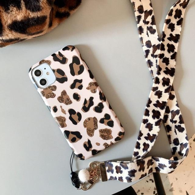 Leopard Print Durable Lanyard iPhone Case
