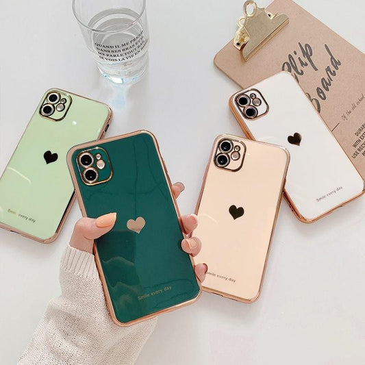 Protective Electroplated Love Heart iPhone Case Full Body Cover Apple