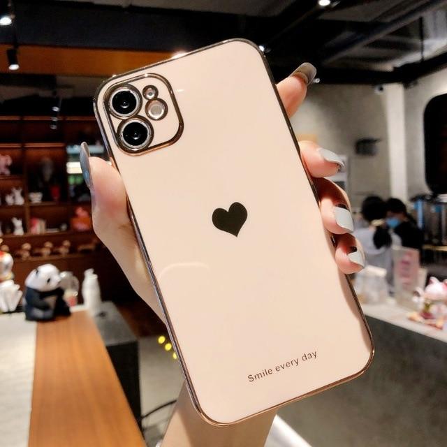 Protective Electroplated Love Heart iPhone Case Full Body Cover Apple
