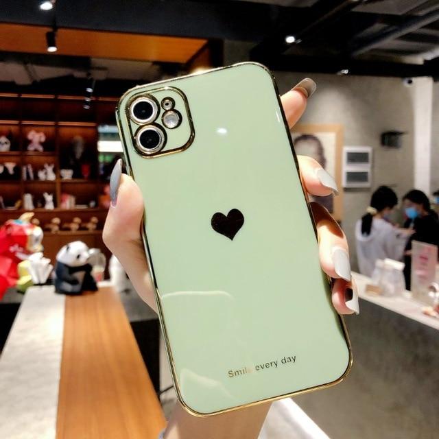 Protective Electroplated Love Heart iPhone Case Full Body Cover Apple